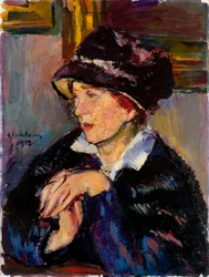Žena s tmavým kloboukem - obraz Antona Faistauera (1887-1930) olej na plátně