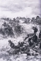 Porážka 14. ruské jezdecké brigády u Praszyszu, z hospody Ilustrované dějiny světové války 1914-1915. od Union Berlagsefellfchaft