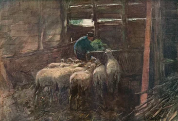 Interiér stodoly, 19. století