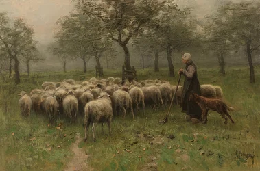 Pastýřka se stádem ovcí. Kolem 1870-88