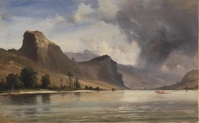 Pobřežní krajina s horami. A Storm Brewing