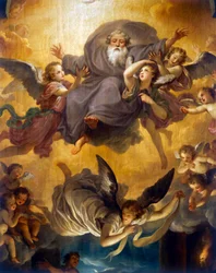 Klanění pastýřů s Otcem Bohem ve slávě andělů, Anton Raphael Mengs, olej na plátně