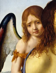 Detail „“ Mrtvého Krista podepřeného andělem““ Obraz Antonella da Messina (1430-1479) 1476-1479 Ne. 0,74x0,51 m Madrid, muzeum Prado.