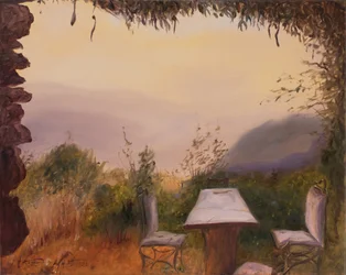 Pohled na hrad, Sierra Nevada, Španělsko, 2022 (olej na plátně)