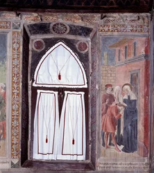 Život sv. Francesky Romana: Hrbáče léčí světec (Fresco