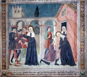 Život svaté Francesky Romany: Světec uzdravuje zraněného muže (Fresco