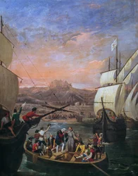 Odchod Kryštofa Kolumba z Palos de la Frontera v roce 1492, obraz Antonio Cabral Bejarano (1798-1861), Detail