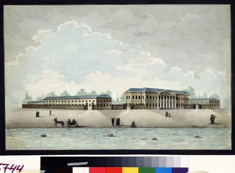 Pohled na Paškov (Pashkov) palác postavený kolem roku 1784 v Moskvě. Akvarel a pero od Antonia Canoppiho (1774-1832), kolem roku 1800 Puškinovo muzeum, Moskva