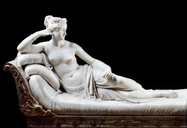 Paulina Bonaparte, kněžna Borghese (1780-1825), sestra Napoleona I., zobrazená jako Vítězná Venuše, mramorová socha Antonia Canovy (1757-1822), 1804-1808, Řím, Galleria Borghese