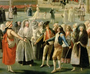 Výstup horkovzdušného balónu v Madridu, detail davu (olej na plátně) (detail)