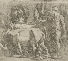 Cadmus obdělával pole, kde zasel dračí zuby, 1540-45.