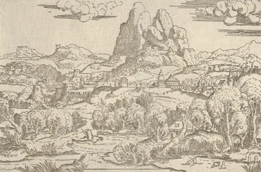 Krajina z rámu Venus Pushing Cupid, 1540-45.