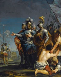 Saint Louis Departing For The Crusade par Antonio Gionima (1697-1732) - Olej na mědi, 45x35,8 - Soukromá sbírka