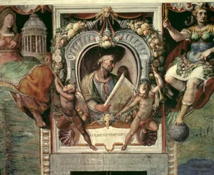 Amerigo Vespucci (1452-1512) ze „Sala del Mappamondo“ (síň map světa) (freska)