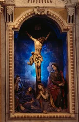 Ukřižování, Anton Maria Maragliano (1664-1739), kaple kříže, svatyně Panny Marie z Acquasanta, Acquasanta, Janov, Ligurie, Itálie