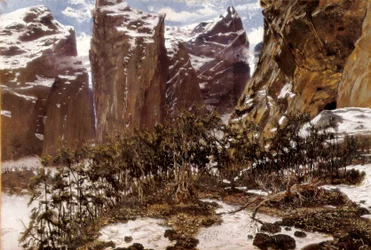Roncesvalles (nebo Roncesvalles ve španělštině). Krajina severního Španělska. Obraz Antoni MUNOZ i DEGRAIN (1841-1924), konec 19. století. Olej na plátně. Španělsko, Valencie, Museo de Bellas Artes San Pio V.