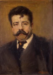 Portrét Ruggera Leoncavalla. Italský skladatel (1858 až 1919) Obraz Antonia Pasinettiho (1863-1940). z roku 1894. Museo della Scala v Miláně.