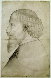 Císař Zikmund Lucemburský (1368-1437), viděn v poprsí, z profilu vlevo. Kresba Antonia di Puccio Pisano dit Pisanello (před 1395-1455). Černý kámen. Rozměr: 41,1 x 55,9 cm.