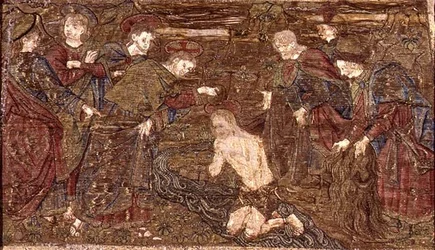 Kristus křtí sv. Jana Křtitele, tapisérie zobrazující výjevy ze života světce (textil)