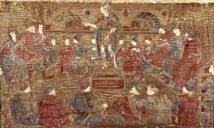 Svatý Jan Křtitel kárá Heroda, tapiserie s výjevy ze života světce (textil)