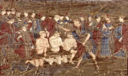 Křest novofytů, tapisérie zobrazující výjevy ze života sv. Jana Křtitele (textil)