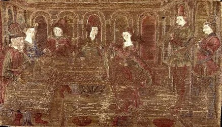 Tanec Salome, gobelín zobrazující výjevy ze života světice (textil)