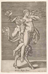 Satyr nesoucí nymfu, jejíž pravá paže je omotaná kolem krku satyra, s ..., ca. 1505-62.