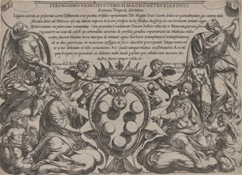Frontispis k „Bitvám Starého zákona“ s pažemi Medicejských korunovaných ..., 1660.