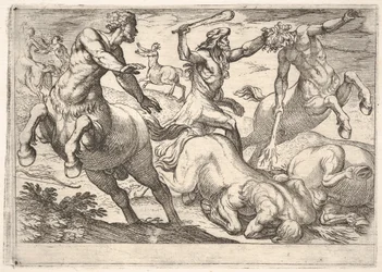 Herkules a kentauři: Herkules drží levou rukou hlavu kentaura a zvedá ji, 1608
