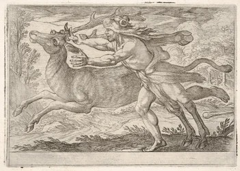 Herkules a zadní část hory Cerynea: Herkules kráčí podél zadní části a uchopí..., 1608.