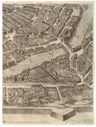 Plán města Říma. Část 10 s Tiberou a vilou Farnesina, 1645.