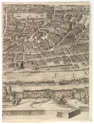 Plán města Říma: list 9 s náměstím Piazza Navona, Campo di Fiore a Sant..., 1645.