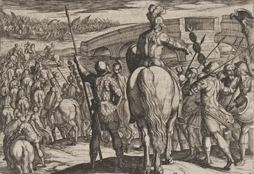 Talíř 24: Předsunutá garda nových římských vojsk se obrátila zpět, z Války Římanů..., 1611.