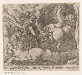 Pluto požírá Proserpinu chřadnoucí z nymfy Cyane Cyane, unesená Proserpinou, se promění ve vlastní bazén (název na předmětu) Metamorphoseon nebo transformace (název série) Metamorfosen van Ovidius (název série)
