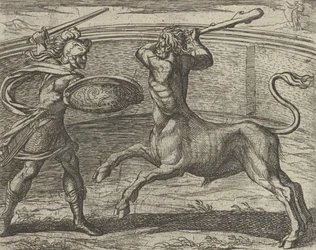 Theseus a Minotaurum Minotaurum Theseus vincit, z The Metamorphos..., Vydáno po roce 1606.