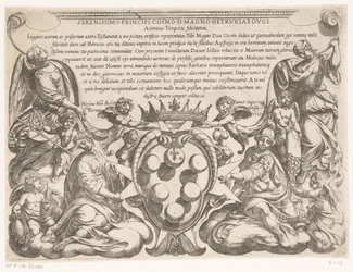 Titelprent met opdracht aan en wapen van Cosimo II de