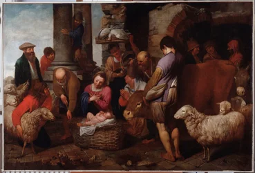 Obraz Klanění tří králů od Antonia Traviho (1608-1665) Genes Musei di Strada Nuova ze 17. století (dříve Palazzo Bianco)