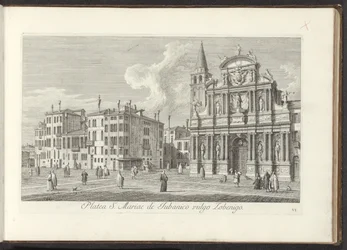 Gezicht op Campo Santa Maria Zobenigo te Venetië Oblast S. Rocchi se stejným chrámem a školou (název na objektu) Gezichten op bugemenen en pleinen v Benátkách (název série) Nejznámější pohledy na město Benátky, z 38. panelu Antonius Canal, expr