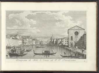 Pohled na Canal Grande, Santa Maria di Nazareth a San Simeone Piccolo te Venetië Vyhlídka od Domu svatého Kříže k P. P. Discalceatos (název na objektu) Nejznámější pohledy na město Benátky, z 38 panelů Antonius Canal, vytištěných mosazí A