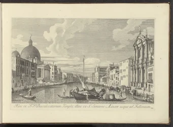 Pohled na Canal Grande, Santa Maria di Nazareth a San Simeone Piccolo te Venetië Proto od F.F. Temple of the Discalced, dále od S. Simeon Minor po Fullonium (název na objektu) Nejznámější pohledy na město Benátky z Antoniova kanálu