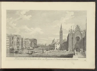 Pohled na Canal Grande en de Chiesa di Santa Maria della Carità te Venetië Na této straně od domu Charity, na druhé straně od kraje S. Vitalis až po Telonium (název na objektu) Nejznámější pohledy na město Benátky z 38 panelů Antonius Canal ve vzduchu