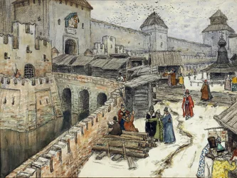 Moskva v 17. století. Knihkupectví na mostě Krista Spasitele, 1902