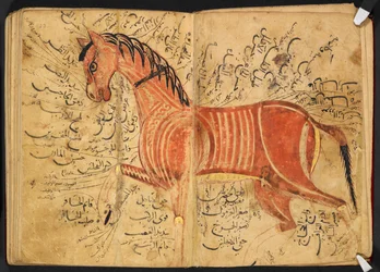 Kůň z „Kitāb al-bayṭarah“ od Azdī, Aḥmad ibn ʿAtīq