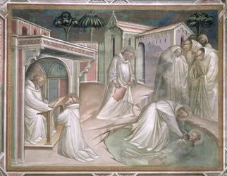 Maurus Saves Placidus, detail Život svatého Benedikta (cca 480-cca 550), v sakristii, 1387