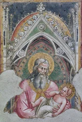 San Simeon držící v náručí Ježíška podle vyprávění Lukášova evangelia (freska)