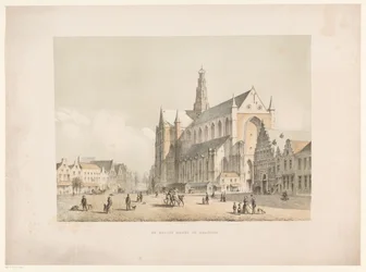 Pohled na kostel Sint-Bavo a náměstí Grote Markt v Haarlemu The Groote Markt v Haarlemu (název na objektu)