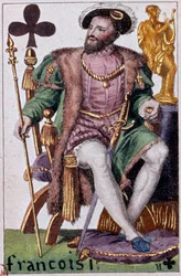 Zastoupení krále Františka I. (1494-1547). Detail hrací karty od Gustava Houbiganta (1789-1862) 19. století Paris B.N.