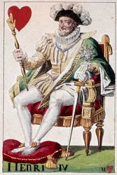 Zastoupení krále Jindřicha IV. (1553-1610). Detail hrací karty od Gustava Houbiganta (1789-1862) 19. století Paris B.N.