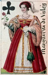Zastoupení Marguerite de Valois (1553 - 1615) známé jako královna Margot. Detail hrací karty od Gustava Houbiganta (1789-1862) 19. století Paris B.N.