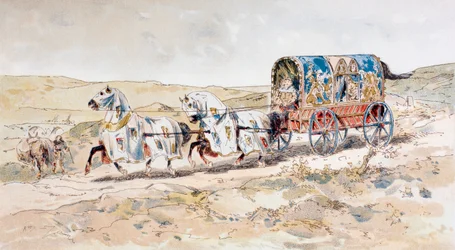 Dámský kočár tažený koňmi ze 13. století, 1886